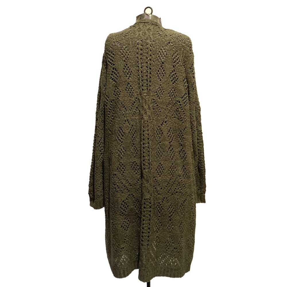 Cozy Boho Women's Long Green Crochet Cardigan